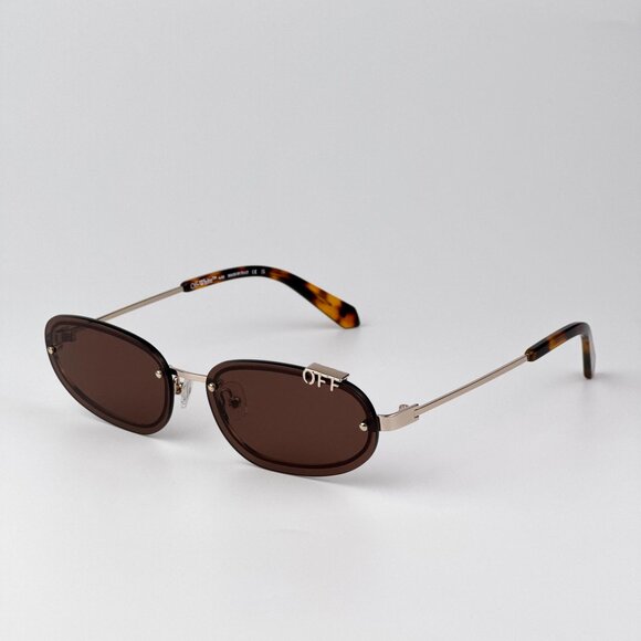 Off-White MIAMI Women Sunglasses Gold Oval Frame Brown Lenses | Model OERI13M